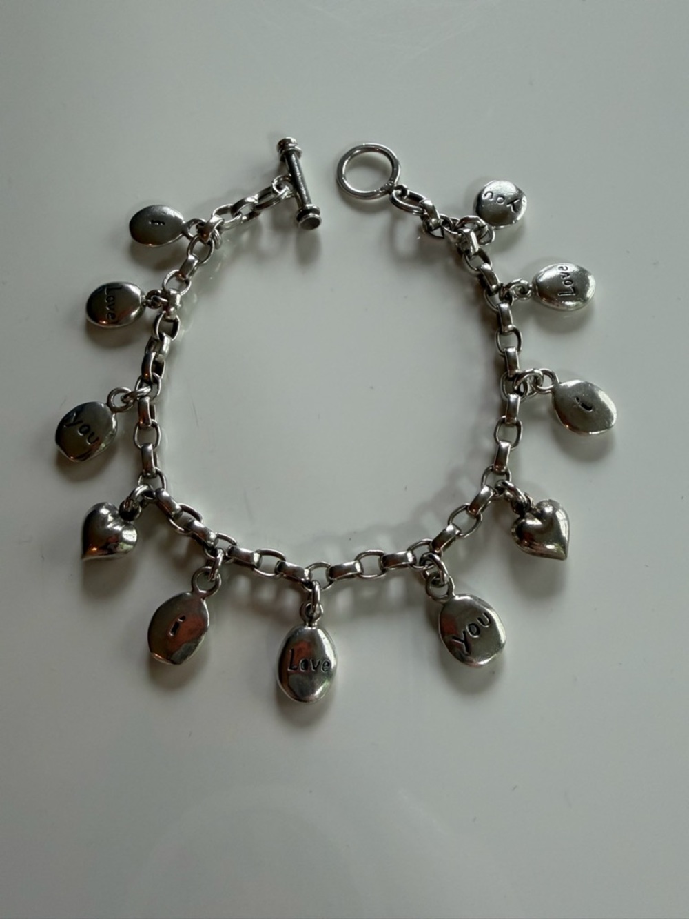 Sterling Silver 925 ‘I Love You' Heart Charm Bracelet